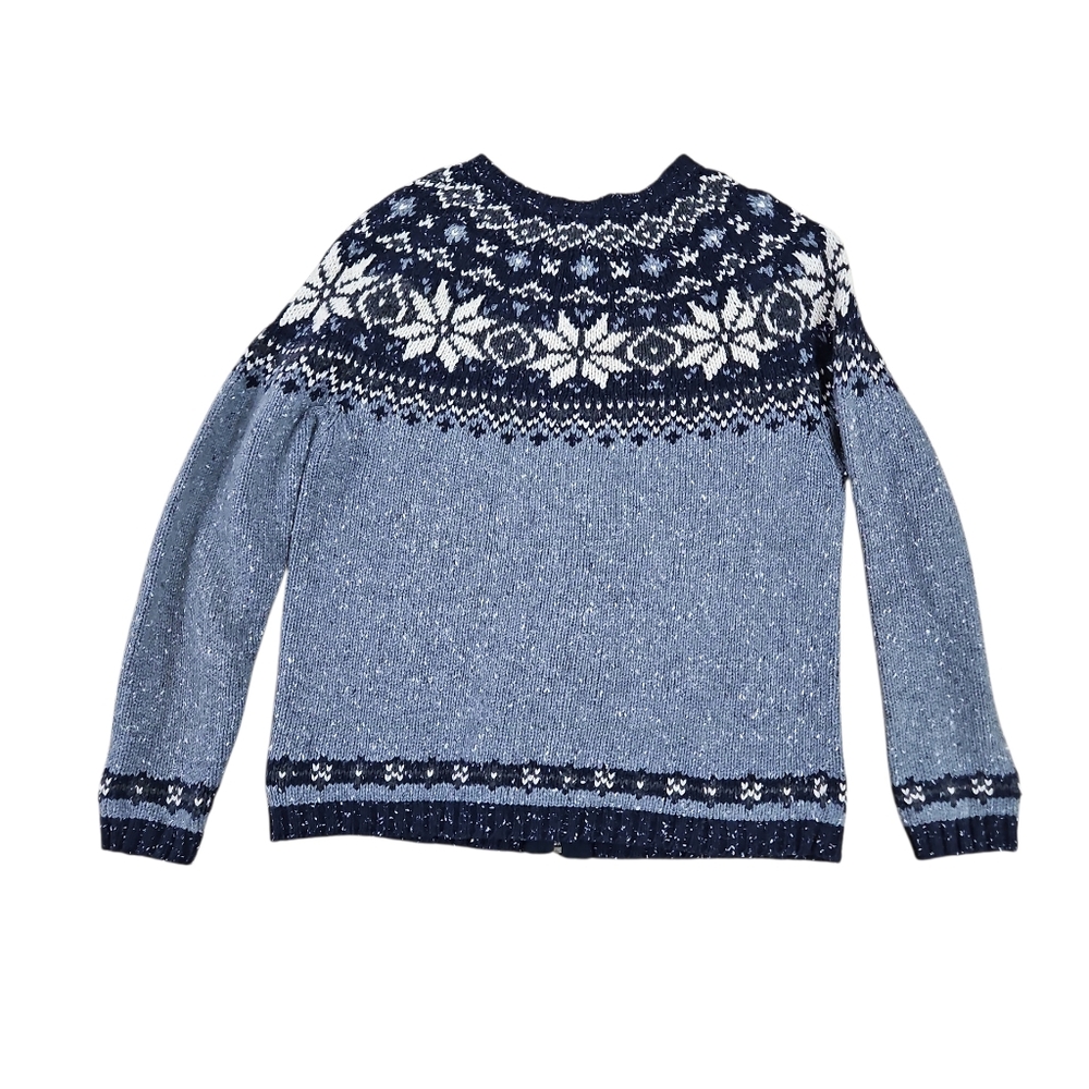 Eddie Bauer Womens Blue Knit Vintage Zip Up Sweater Size M Snowflake Winter - Picture 3 of 9